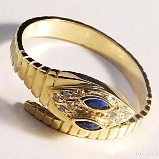 Gold Snake Wrap Ring with Blue Eyes