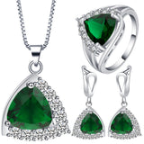 Emerald-Green Trillion CZ Halo Jewelry Set