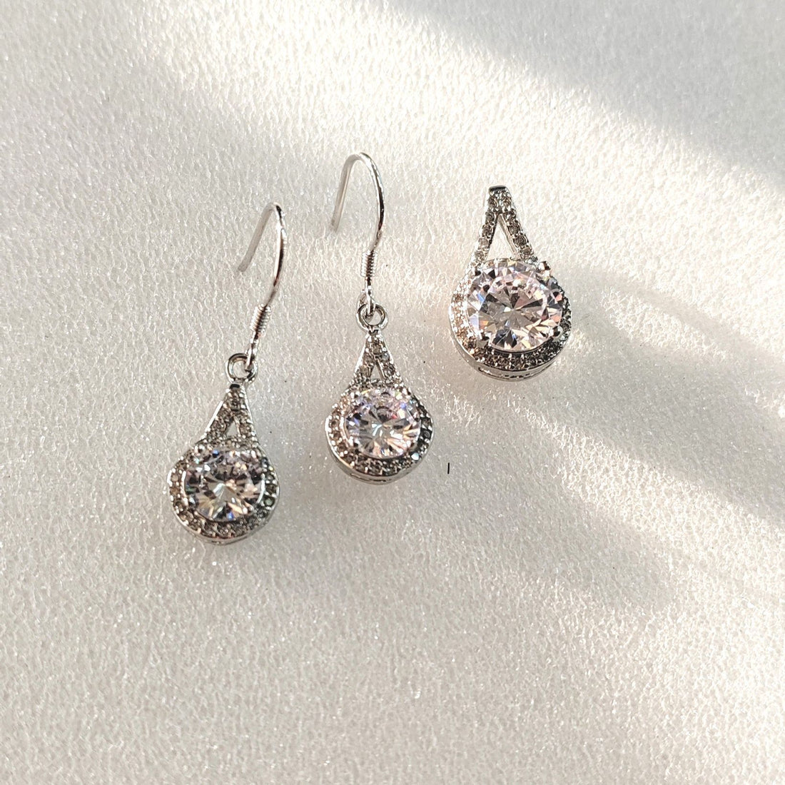 Clear CZ Angel Tear Hook Drop Earrings