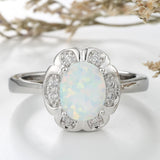 White Opal-Look Flower Halo Ring