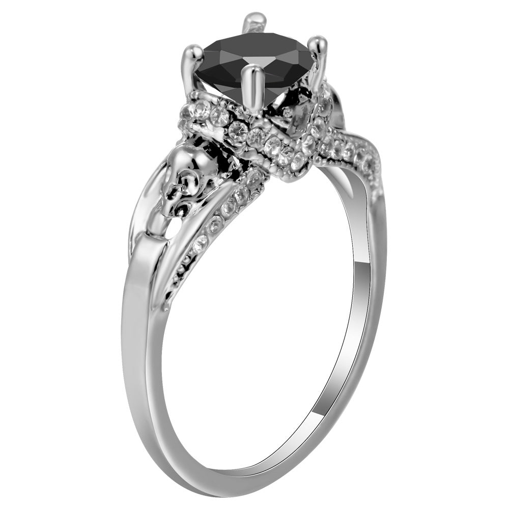 Black CZ Skull Gallery Solitaire Ring