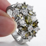 Olive Marquise and Clear CZ Cluster Wide Ring
