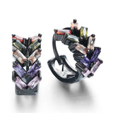 Multicolor Baguette CZ Chevron Huggie Earrings