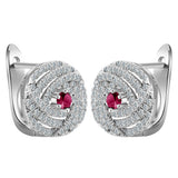Ruby-Red CZ Spiral Pavé Disc Leverback Earrings