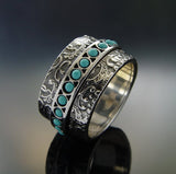 Turquoise-Look Bead Engraved Spinner Band