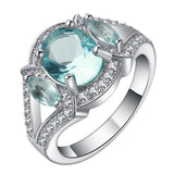 Aqua Oval CZ Three-Stone Pave Ring
