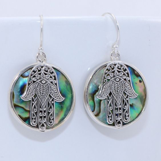 Abalone Shell Hamsa Hand Disc Earrings