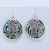 Abalone Shell Hamsa Hand Disc Earrings