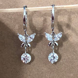Clear CZ Butterfly Huggie Drop Earrings