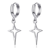 Silver Open Star Cross Huggie Drop Earrings