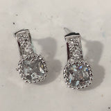 Clear Cushion CZ Filigree Silver Drop Earrings