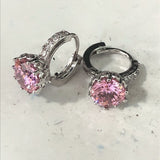 Sapphire-Blue Round CZ Solitaire Huggie Drop Earrings