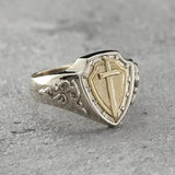 Two-Tone Sword Shield Signet Ring