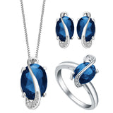 Sapphire-Blue Oval CZ Swirl Jewelry Set