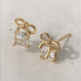 Bow and Square CZ Drop Stud Earrings