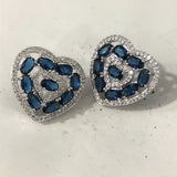Green Oval CZ Double Heart Stud Earrings