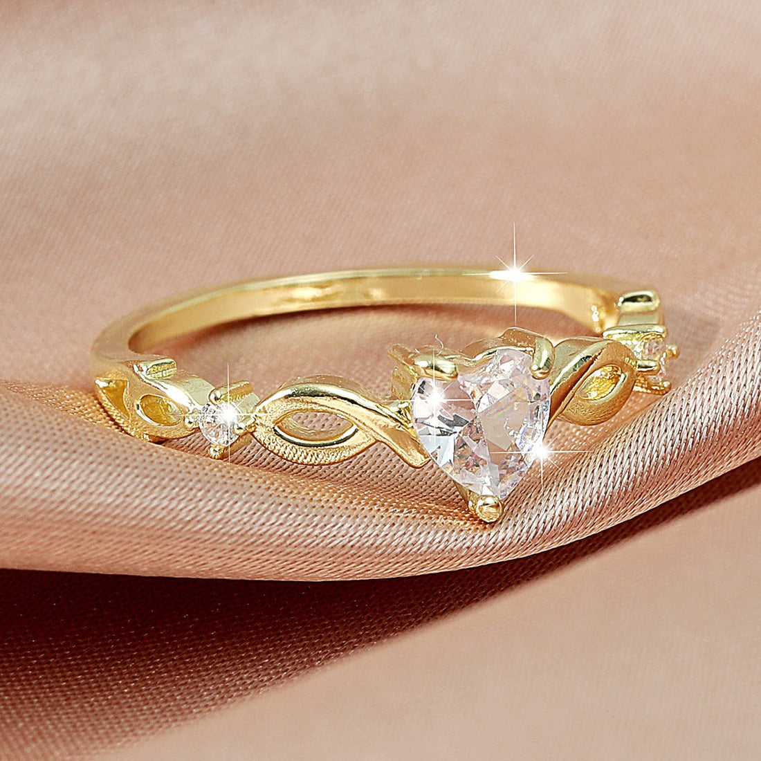 Heart CZ Infinity Twist Gold Ring