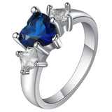 Sapphire-Blue Heart CZ Trillion Sides Ring