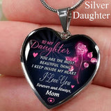 To My Daughter Heart Message Pendant Necklace