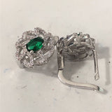 Green Oval CZ Ribbon Swirl Leverback Earrings