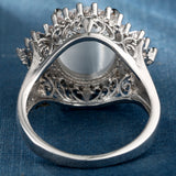 White Moonstone-Look Oval Baguette Halo Ring