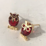 Purple CZ Gold Owl Stud Earrings
