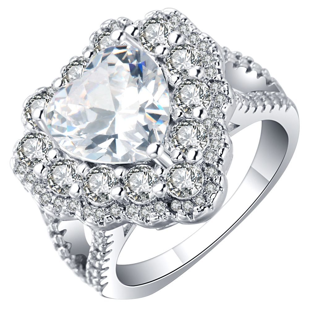 Heart CZ Floral Halo Statement Ring