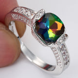 Rainbow Mystic Cushion CZ Pavé Ring