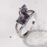 Purple Square CZ Heart Accent Split Ring