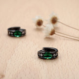 Ruby-Red Oval CZ East-West Huggie Earrings