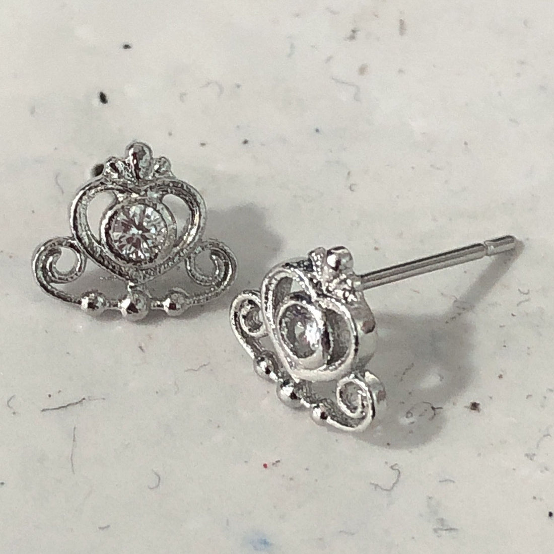 Clear CZ Filigree Crown Stud Earrings