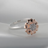 Two-Tone Flower Blossom CZ Ring