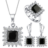Black Square CZ Starburst Halo Jewelry Set
