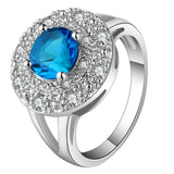 Aqua Round CZ Disc Halo Jewelry Set