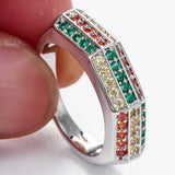 Red Green Yellow CZ Striped Band Ring