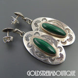 Green Stone Stamped Oval Concho Earrings