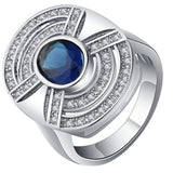 Sapphire-Blue Oval CZ Arched Halo Jewelry Set