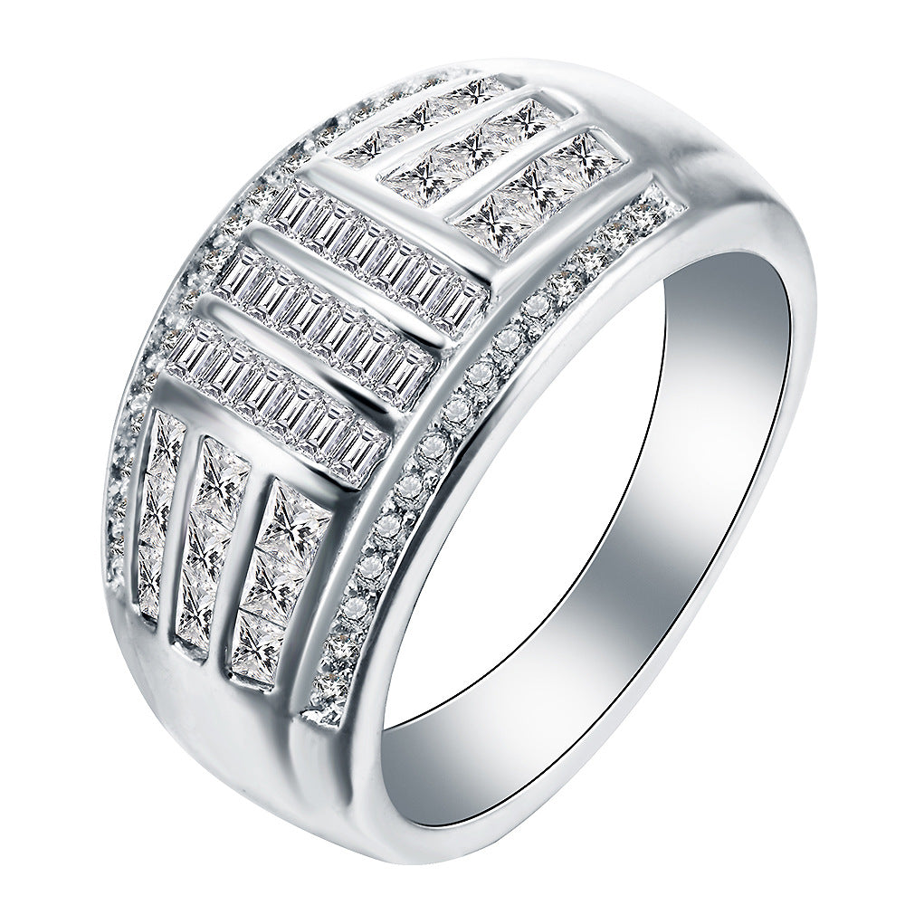Baguette CZ Grid Wide Men's Ring