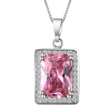 Pink Emerald-Cut CZ Halo Jewelry Set