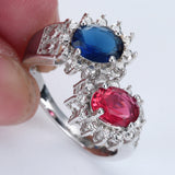 Blue-Red Oval CZ Toi Et Moi Ring