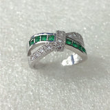 Emerald-Green Channel CZ Pave Bow Ring
