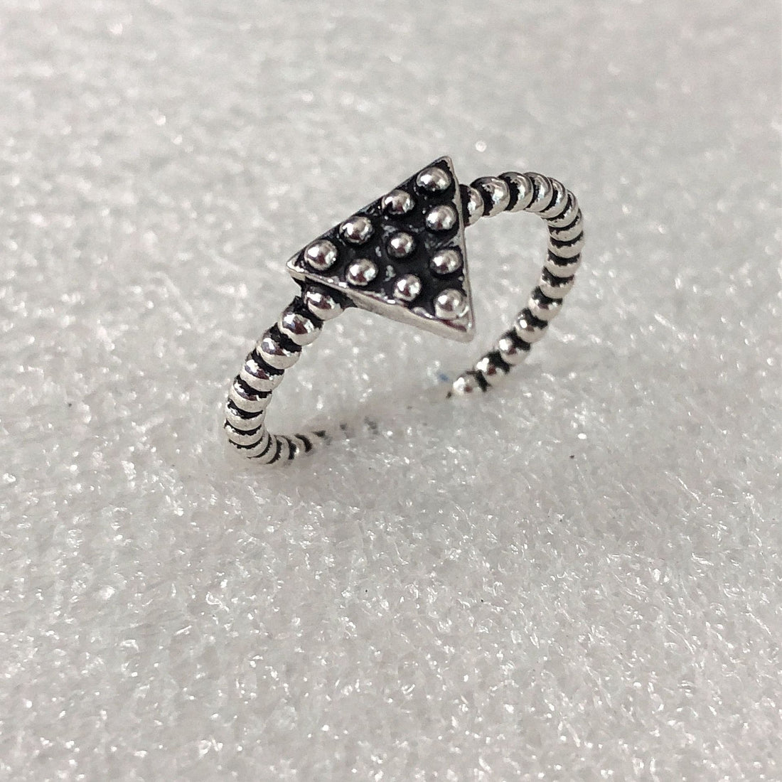 Oxidized Beaded Triangle Twisted Open Ring