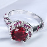 Ruby-Red Round CZ Swirl Pavé Ring