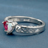 Opal-Look Heart Red CZ Filigree Band Ring