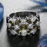 Olive Marquise and Clear CZ Cluster Wide Ring