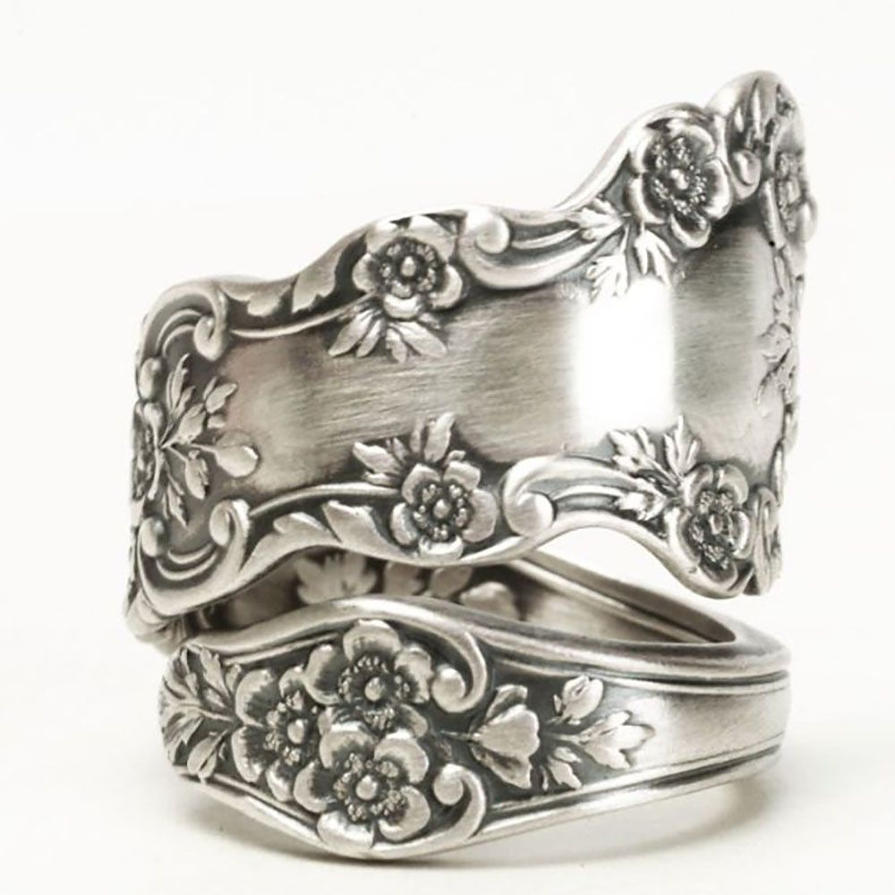 Antique Floral Engraved Spoon Wrap Ring