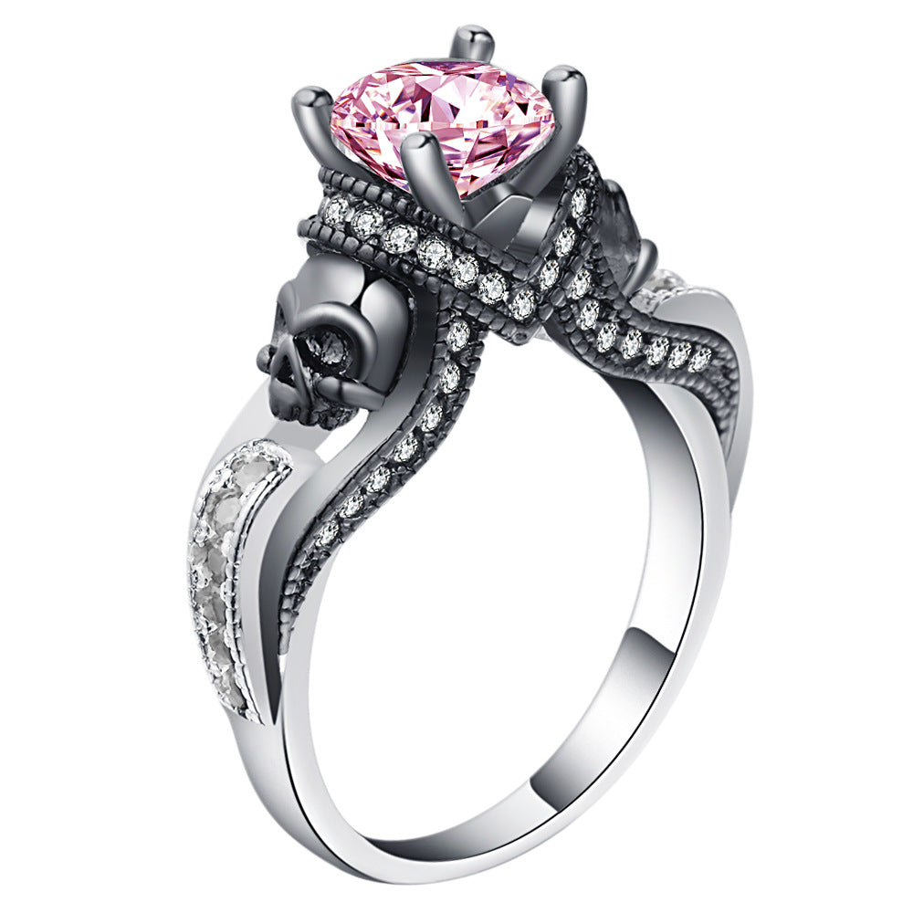 Pink CZ Skull Gothic Solitaire Ring