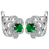 Green Round CZ Openwork Flower Leverback Earrings
