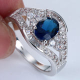 Sapphire-Blue Oval CZ Split-Shank Ring
