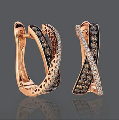 Rose Gold Crisscross Champagne CZ Hoop Earrings